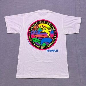 Vintage American Way Hawaii Protect Our Oceans Shark Graphic T Shirt Men's M
